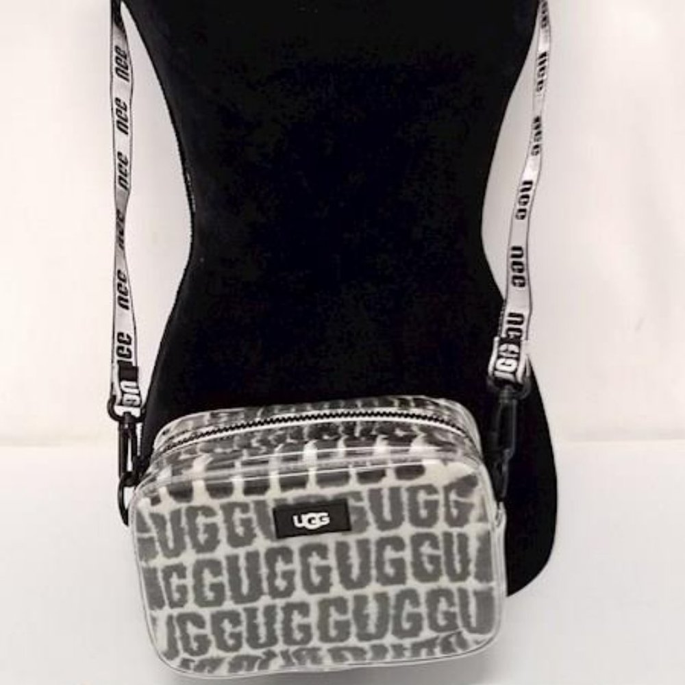 UGG Women's Black White Monogram Inner Pockets Detachable Strap Crossbody Bag